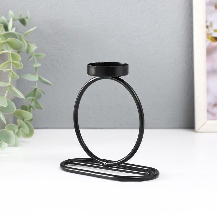 Подсвечник металл на 1 свечу "Кольцо" d=4 см чёрный 11х6х11 см