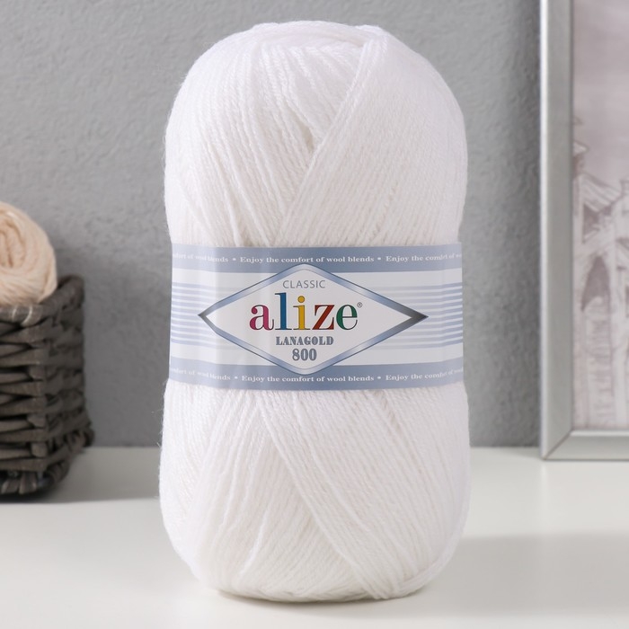 Пряжа Пряжа "Lanagold 800" 49% шерсть, 51% акрил 730м/100гр (55 белый)