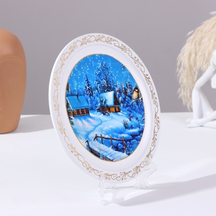 Панно-тарелка «Зима», белая, D = 20 см, лаковая миниатюра Панно-тарелка «Зима», белая, D = 20 см, лаковая миниатюра