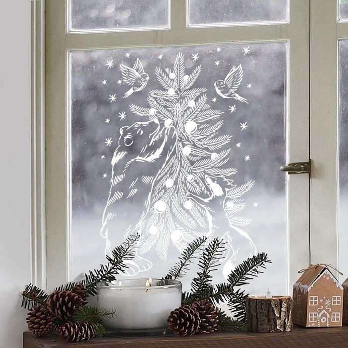 Наклейки новогодние для окон «Гравюра», многоразовые, 33 х 50 см, Новый год Наклейки новогодние для окон «Гравюра», многоразовые, 33 х 50 см, Новый год
