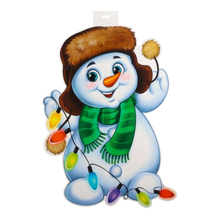 Плакат вырубной Плакат вырубной "Снеговик с новогодней гирляндой" двухсторонний, 49 х 39 см