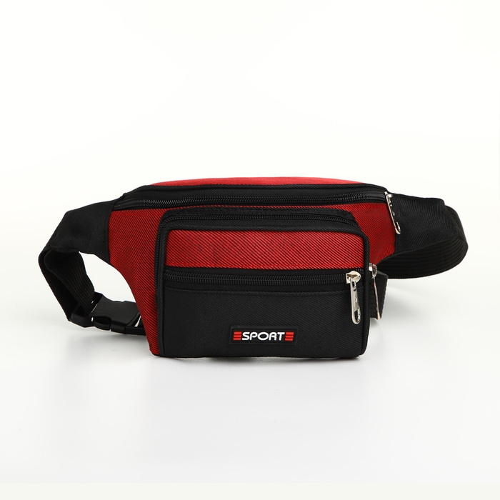 Сумка поясная на молнии, 3 наружных кармана, цвет красный/чёрный Сумка поясная на молнии, 3 наружных кармана, цвет красный/чёрный