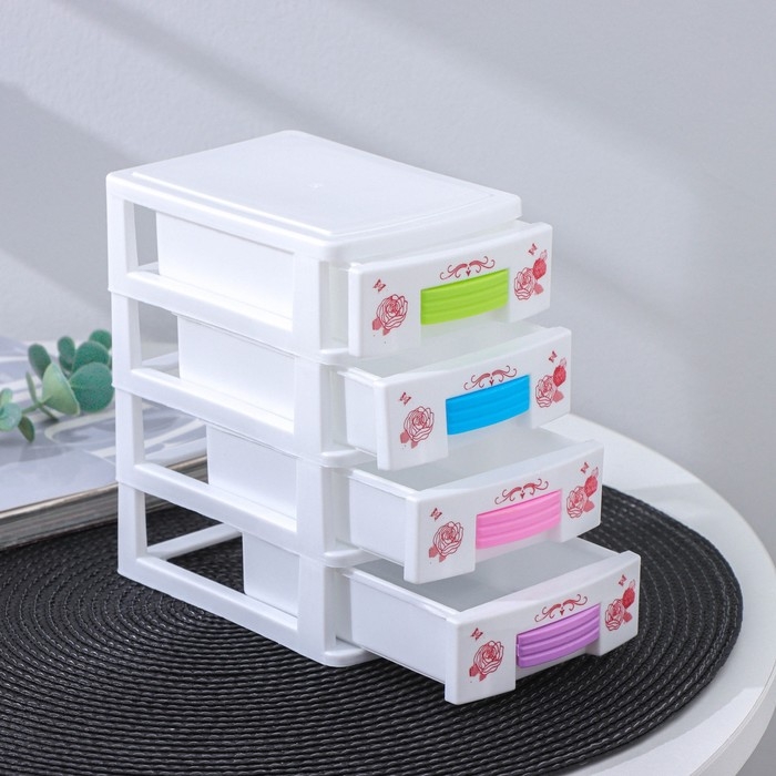 Мини - комод для мелочей 4 секции «Рози», 13×9×15 см, цвет МИКС Мини - комод для мелочей 4 секции «Рози», 13×9×15 см, цвет МИКС