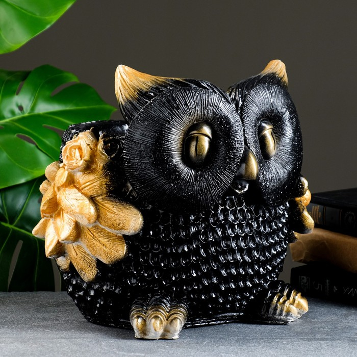 Фигурное кашпо Фигурное кашпо "Сова" черная с золотом, 28х26см
