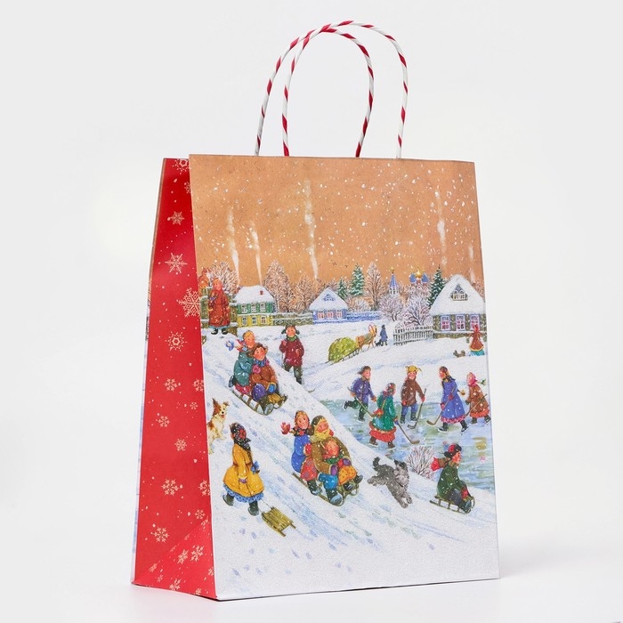 Новый год. Пакет бумажный подарочный новогодний крафт Новый год. Пакет бумажный подарочный новогодний крафт "Новогоднее настроение" 26 х 32 х 12 см.