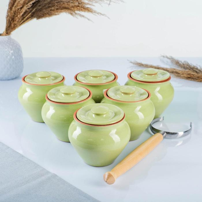 Набор  Набор "Вятская керамика №6" 0,5х6 + ухват, салатовый