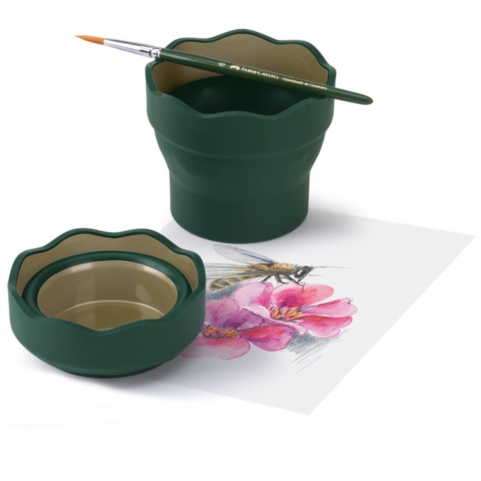 Стакан для рисования Faber-Castell CLIC&GO 350мл, складной (резиновый), т-зелёный 181520 Стакан для рисования Faber-Castell CLIC&GO 350мл, складной (резиновый), т-зелёный 181520