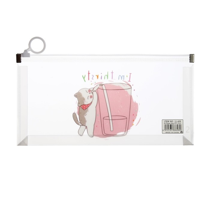 Папка-конверт на молнии формат А6, 180мкр, с рисунком Папка-конверт на молнии формат А6, 180мкр, с рисунком "Кот", МИКС