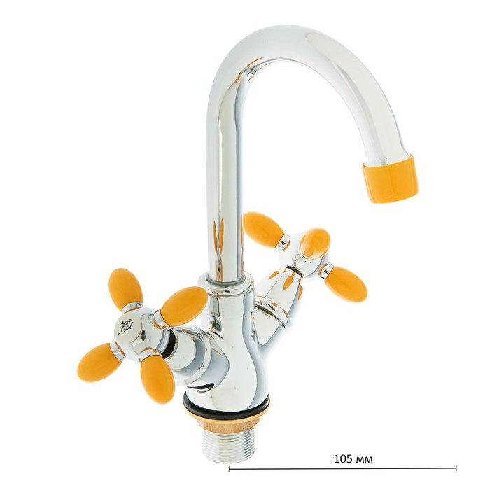 Смеситель для раковины Accoona A9482H, двухрычажный, с гайкой, желтый/хром Смеситель для раковины Accoona A9482H, двухрычажный, с гайкой, желтый/хром