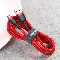 Кабель Baseus, MicroUSB - USB, 2.4 А, ПВХ оплётка, 1 м, красный