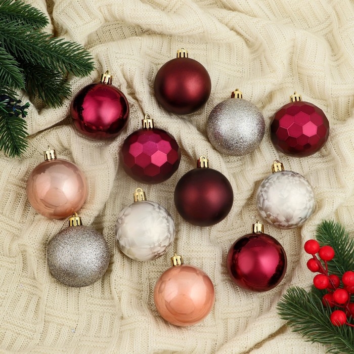 Набор шаров пластик d-6 см, 12 шт Набор шаров пластик d-6 см, 12 шт "Мэдисон" элит, микс