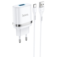 Сетевое зарядное устройство Hoco N1, 1 USB, 2.4 А, кабель Type-C-USB, 1 м, белый