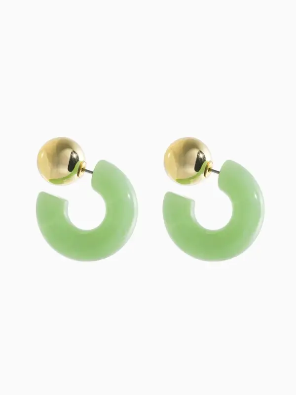 Серьги акрил "Полукольцо с бусиной №14", цвет светло-зелёный в золоте