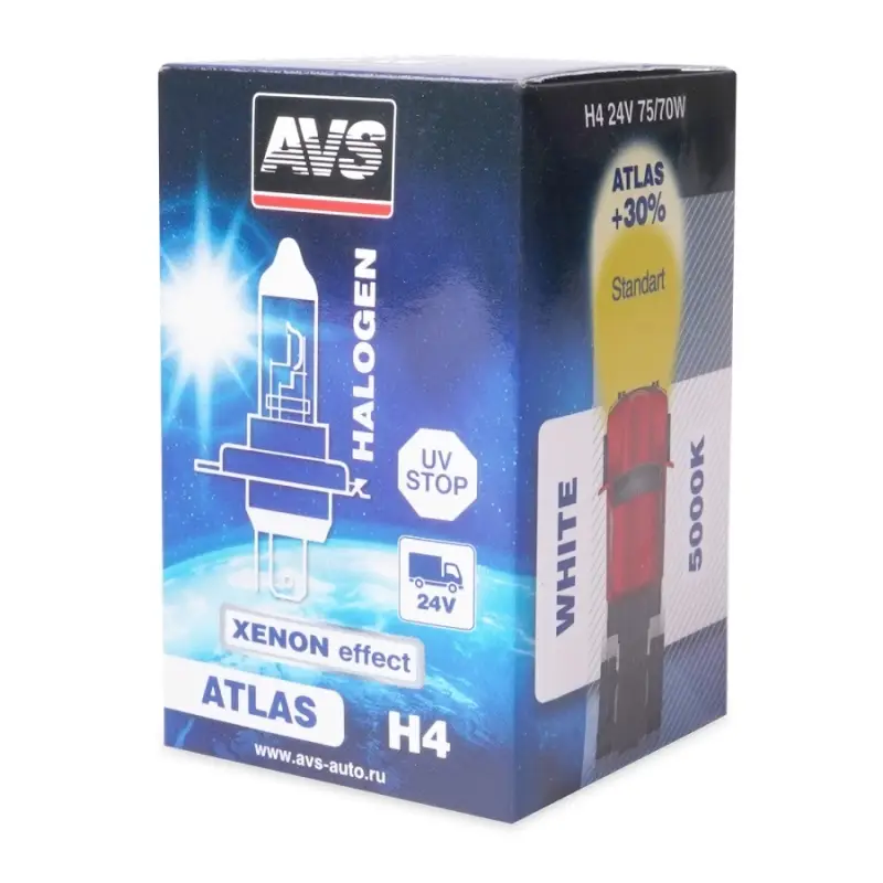 Галогенная лампа AVS ATLAS BOX/5000К/ H4.24V.75/70W.коробка 1шт.