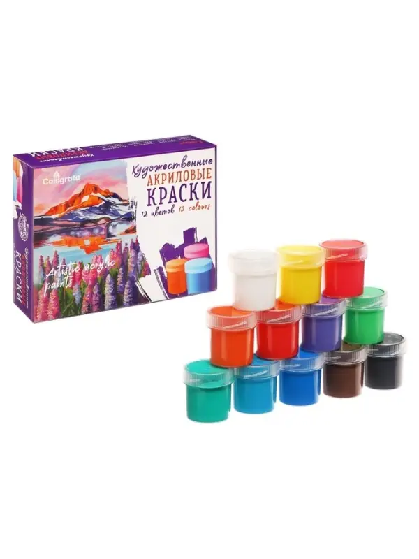 Краска акриловая, набор 12 цветов &times; 20 мл, Calligrata, художественная, морозостойкая, в картонной коробке