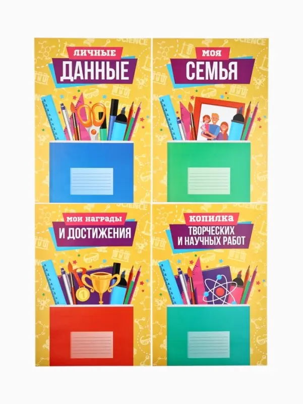 Листы разделители для школьного портфолио «Школьные предметы», 6 листов, А4