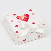 Подарочная коробка сборная с окном I LOVE YOU, 11.5×11.5×5 см