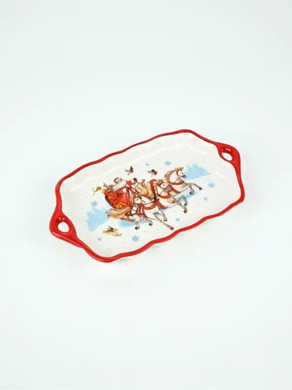 Блюдо керамическое новогоднее «Тройка», 23×13×2.5 см, ручная работа