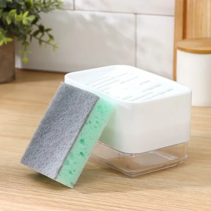 Дозатор для моющего средства с подставкой для губки Raccoon, губка в комплекте, цвет белый Дозатор для моющего средства с подставкой для губки Raccoon, губка в комплекте, цвет белый