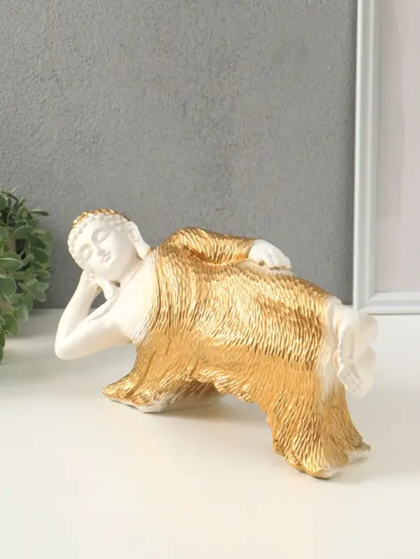 Копилка для денег &laquo;Спящий Будда&raquo;, гипс, белый с золотом, 17&times;36&times;15 см