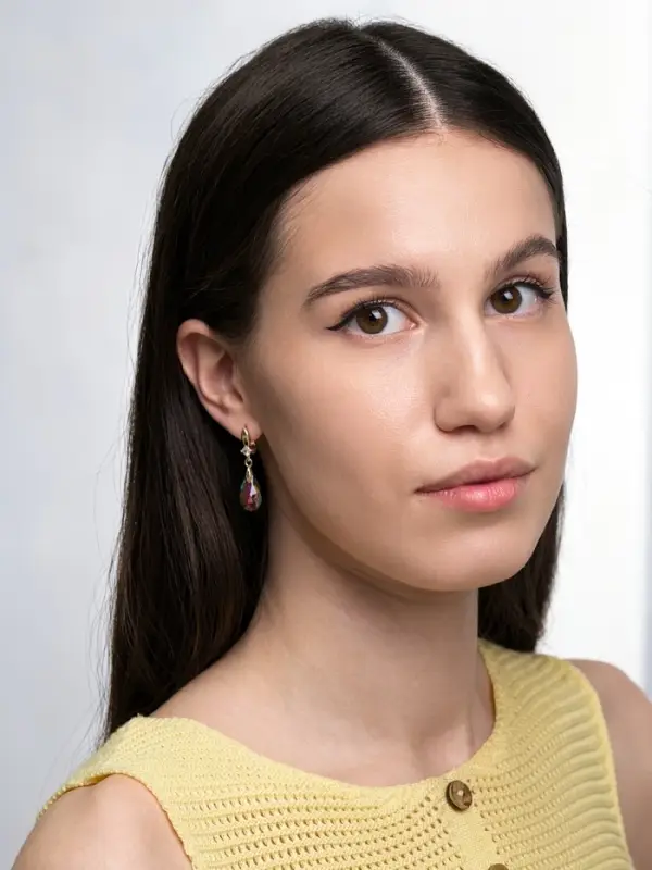 Серьги со стразами &laquo;Иллюзион&raquo;, капля на овале, бело-бензиновые в розовом золоте