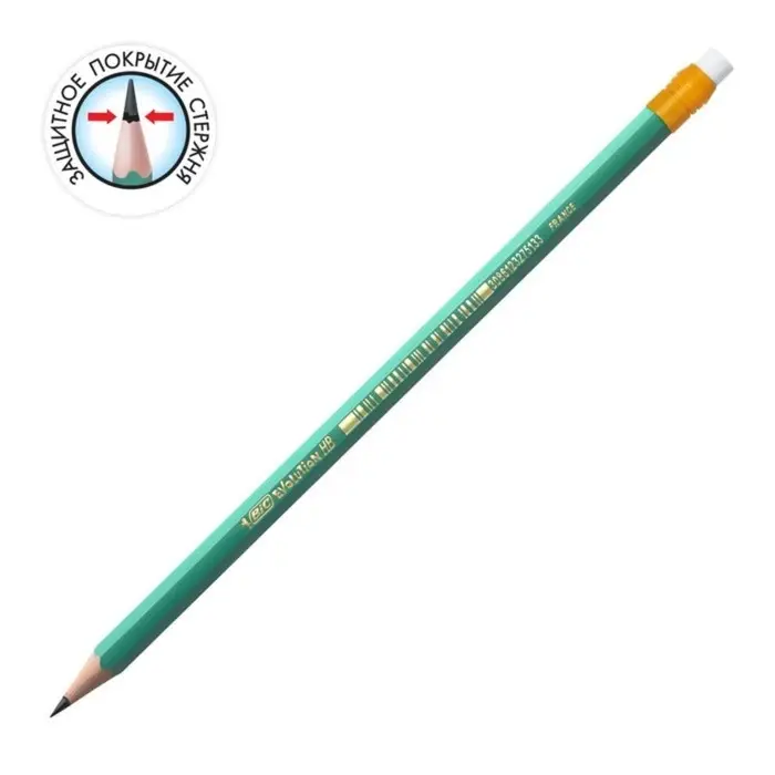 Карандаш чернографитный (простой) НВ, BIC Evolution, заточенный, пластиковый, c ластиком, шестигранный, зелёный корпус Карандаш чернографитный (простой) НВ, BIC Evolution, заточенный, пластиковый, c ластиком, шестигранный, зелёный корпус
