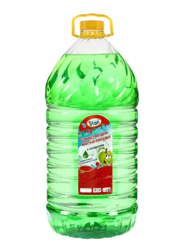 Средство для мытья посуды TITAN, гель с глицерином, яблоко, 5 л
