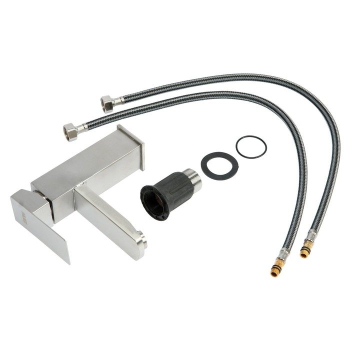 Смеситель для раковины ZEIN Z2942, картридж 40 мм, короткий излив, нерж сталь, сатин