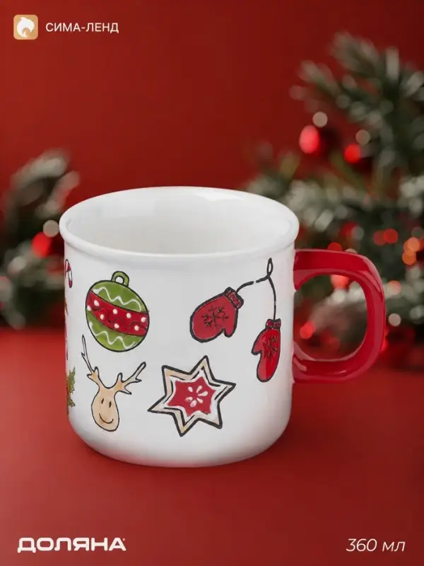 Новогодняя кружка Доляна Sweet Treats, 360 мл, 12.8&times;9.5&times;9 см, керамика, белая