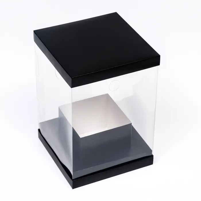 Коробка для цветов с вазой и PVC окнами, складная, 16&times;23&times;16 см, чёрный