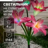 Садовый светильник &laquo;Лилия розовая&raquo;, уличный, на солнечной батарее, 80 см, 4 LED, свечение мульти