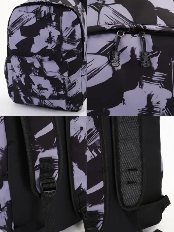 Рюкзак школьный на молнии, с карманами, абстрактным рисунком, размер 30&times;13&times;42 см, чёрный