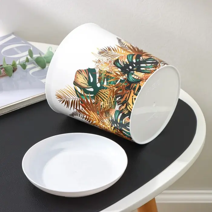 Горшок для цветов с поддоном Доляна «Голди. Листья», 1,6 л, d=14 см, h=15,5 см, пластиковый, цвет белый Горшок для цветов с поддоном Доляна «Голди. Листья», 1,6 л, d=14 см, h=15,5 см, пластиковый, цвет белый