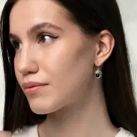 Серьги под натуральный камень &laquo;Этника&raquo;, круг в узорах, чёрные в чернёном серебре