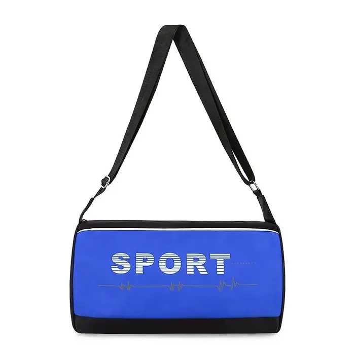 Сумка спортивная, маленькая, боковой сетчатый карман, на молнии, регулируемый ремень, чёрная, синяя