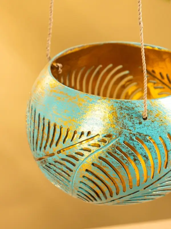 Подсвечник подвесной из кокоса, 10-13 см, бирюзово-золотой Подсвечник подвесной из кокоса, 10-13 см, бирюзово-золотой