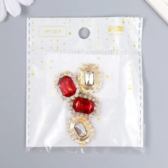 Декор для творчества металл  Декор для творчества металл "Медальон восьмиугольный" рубин кристалл стразы 2х1,5 см