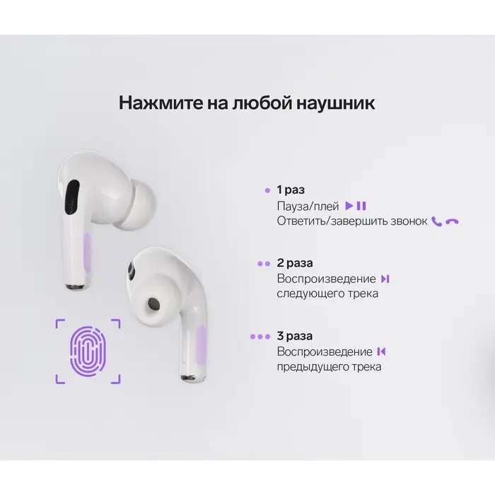Наушники TWS беспроводные, Windigo Pro 2, вакуумные, Bluetooth 5.0, 45/500 мАч, с шумоподавлением, белые