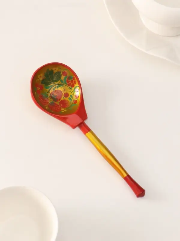 Ложка деревянная &laquo;Наша традиция&raquo;, полубаская, ручная роспись, 18.5&times;6.5 см, хохлома