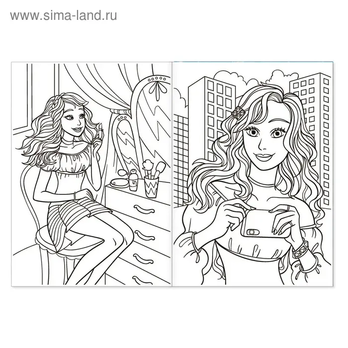 Раскраска для девочек «Стильные девчонки», 16 стр., формат А4 Раскраска для девочек «Стильные девчонки», 16 стр., формат А4