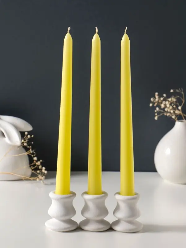 Набор свечей античных 25 см, 3 шт., 58 г, 7 ч, пастельно-жёлтый
