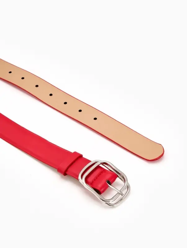 Ремень женский, 110&times;3.2 см, пряжка металл, серебристая, красный