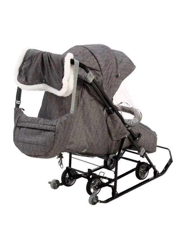 Санки - коляска Nika Kids &laquo;Наши детки 6&raquo;, чехол для ног, муфта, сумка, принт с ламой, серый