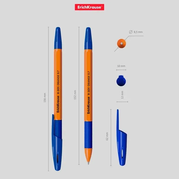 Ручка шариковая ErichKrause R-301 Orange Stick & Grip, узел 0.7 мм, чернила синие, резиновый держатель, длина линии письма 2000 метров Ручка шариковая ErichKrause R-301 Orange Stick & Grip, узел 0.7 мм, чернила синие, резиновый держатель, длина линии письма 2000 метров