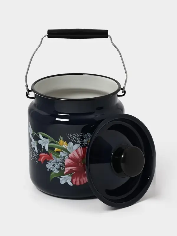 Бидон эмалированный &laquo;Апрель&raquo;, 3 л, с ручкой и крышкой, чёрный