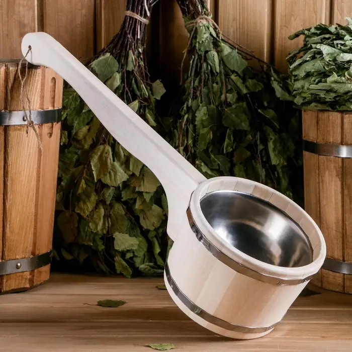 Ковш - черпак для бани и сауны, 900 мл, липа, нержавеющий обруч, 51 см, &laquo;Добропаровъ&raquo;