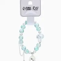 Браслет с подвесками "Сахарный" диск, сердечко, шар №10, цвет бело-голубой в серебре