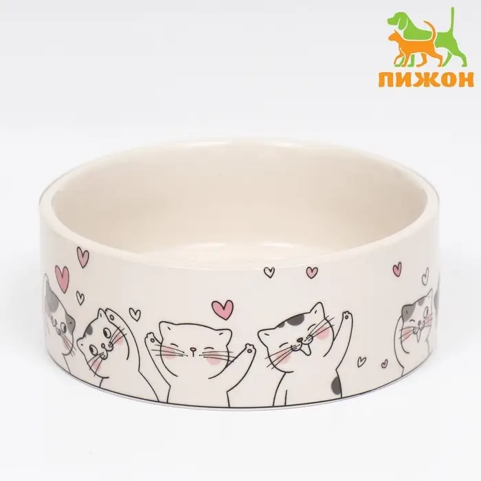 Миска керамическая &laquo;Любовь и кошки&raquo; 300 мл - 11.5&times;11.5&times;5 см, белая