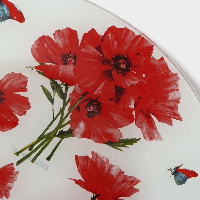 Тарелка стеклянная обеденная Доляна «Красные маки», d=23 см
