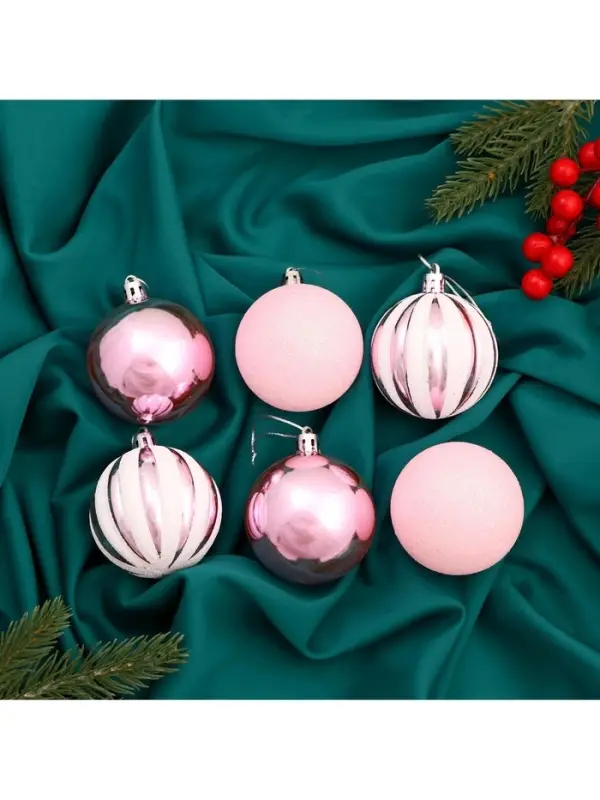 Ёлочные игрушки &laquo;Глэдис&raquo;, шары новогодние, d=6 см, набор 6 шт., бело-розовый
